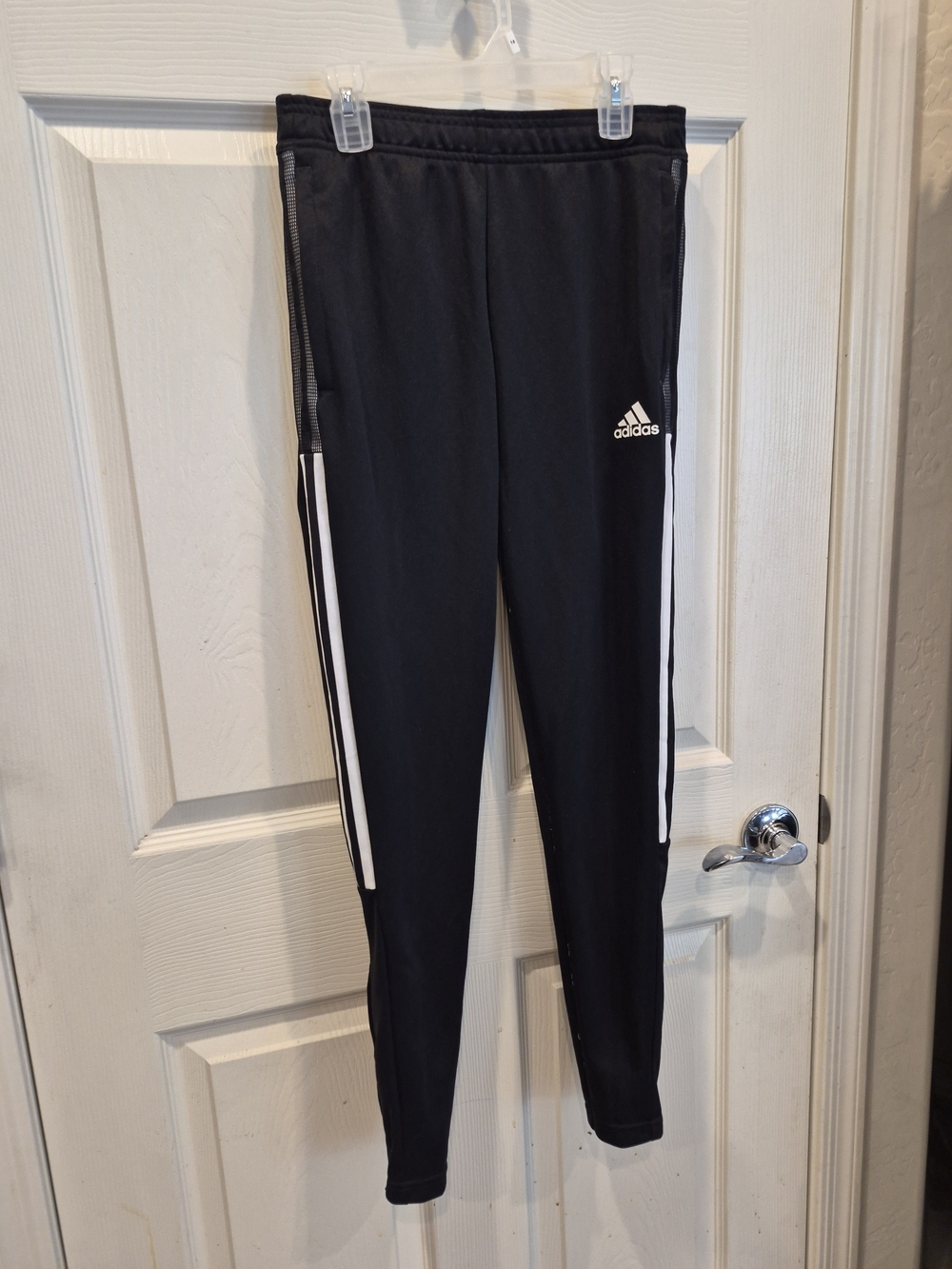 3/30 Adidas Black Athletic Track Pants with White Stripes